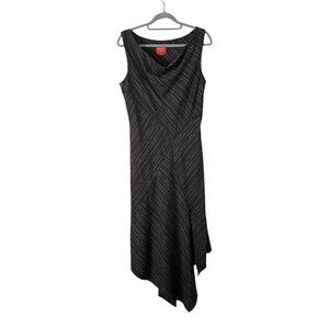 Kenzo Jungle Asymmetrical Black Sleeveless Pinstripe Midi Dress Size M Draped